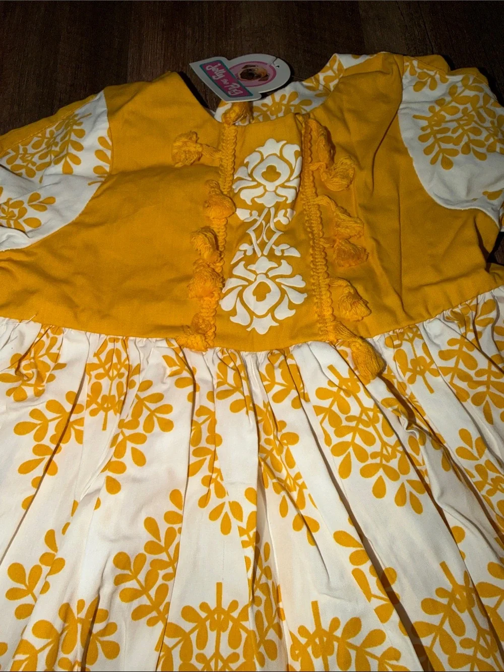 Girl’s Jelly the Pug dress size 4 NWT ❤️ Goldie Boho Woven 🍁 Mustard 3/4 sleeved